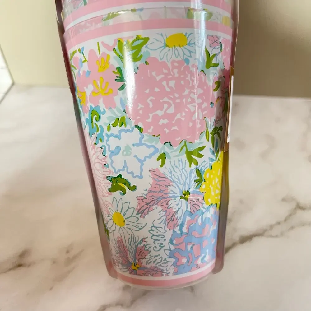 NWT Lilly Pulitzer Lilly Garden 14oz Drinking Glasses Pool Cups Plastic Set 6